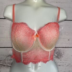 Victoria's Secret 32D Very Sexy Demi Lace Mesh Bralette Bra Peachy Top‎